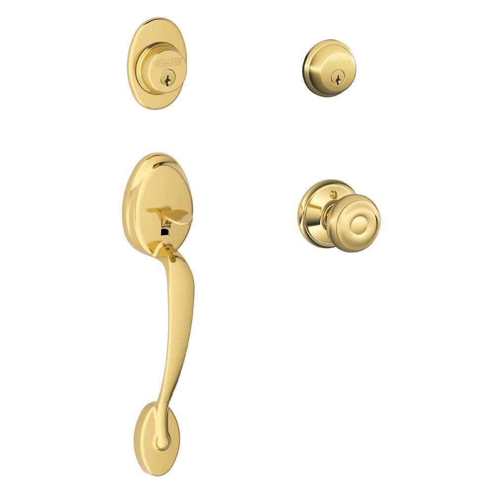 Schlage Plymouth Bright Brass Double Cylinder Door Handleset with Georgian Knob  F62 PLY 505 GEO The Home Depot