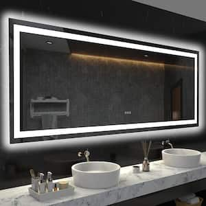 88 in. W x 38 in. H Rectangular Frameless LED Light Wall Bathroom Vanity Mirror with Anti-Fog in Black