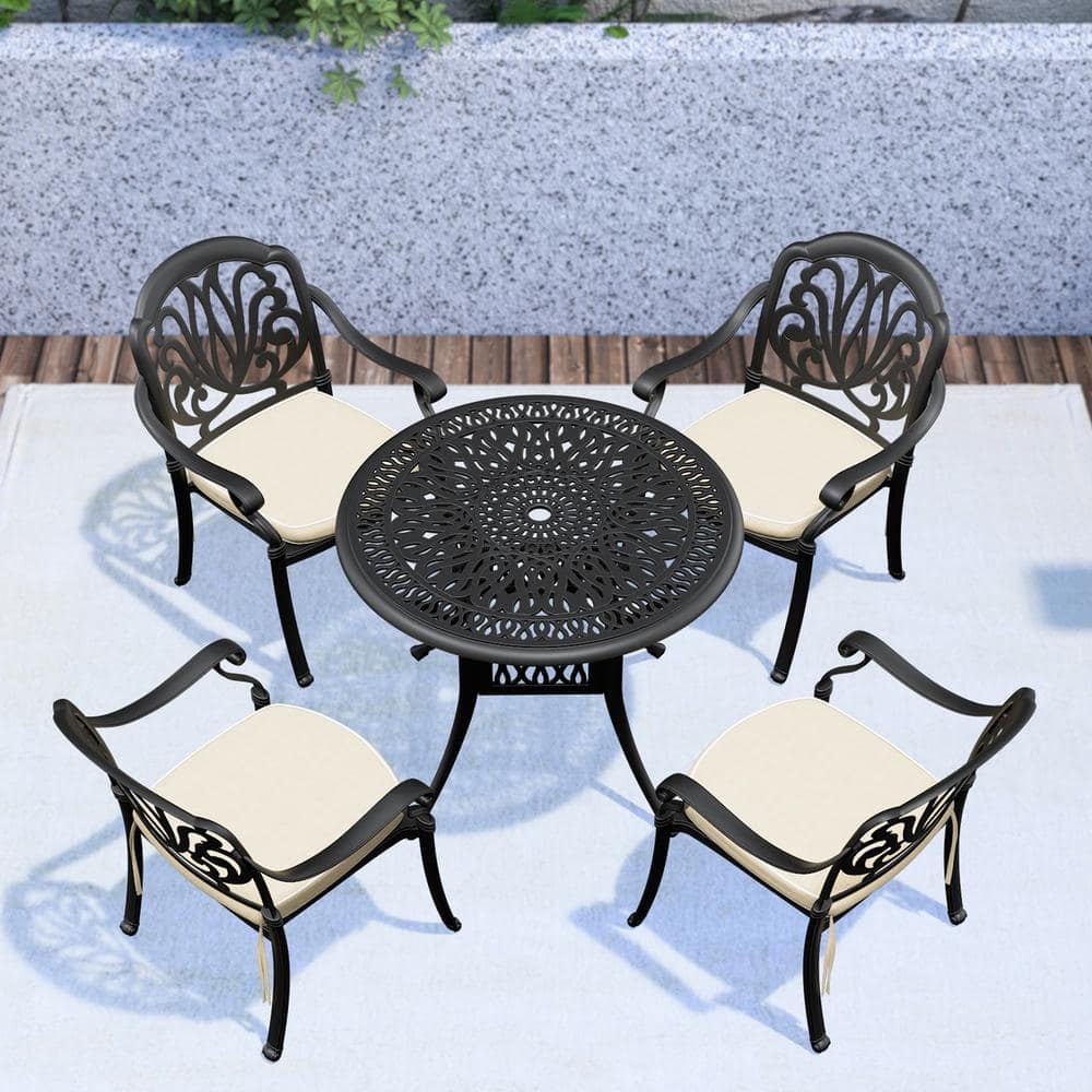 5-Piece Metal Cast Aluminum Outdoor Dining Table and Chairs Patio Furniture