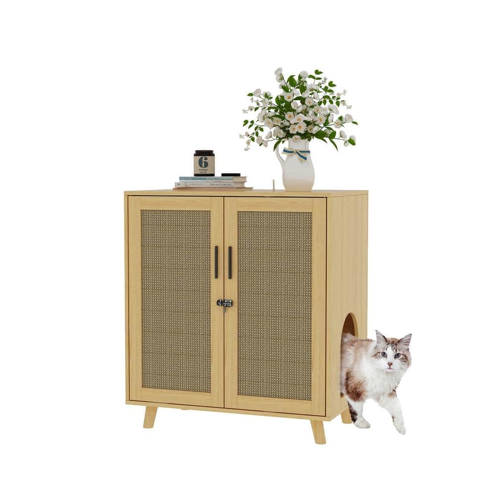 FUFU&GAGA Cat Litter Box Enclosure With Lock Sisal Door, Modern Hidden ...