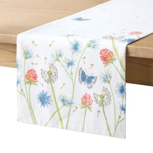 Breezy Floral White/Blue/Pink 14 in. x 72 in. Table Runner