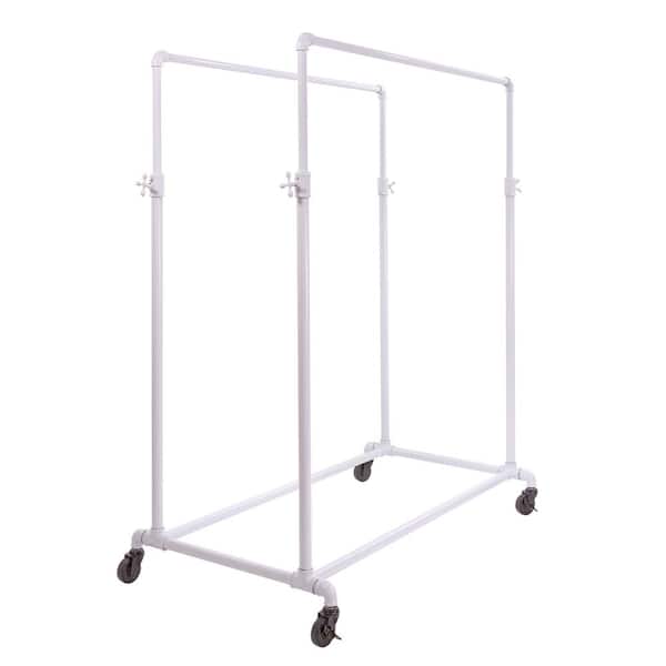 Econoco Pipeline White Metal Adjustable Double Bar Rolling Clothes Rack 50 in. W x 78 in. H