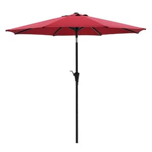 7.5 ft Outdoor Market Patio Umbrella with Manual Tilt, Easy Crank Lift in Red