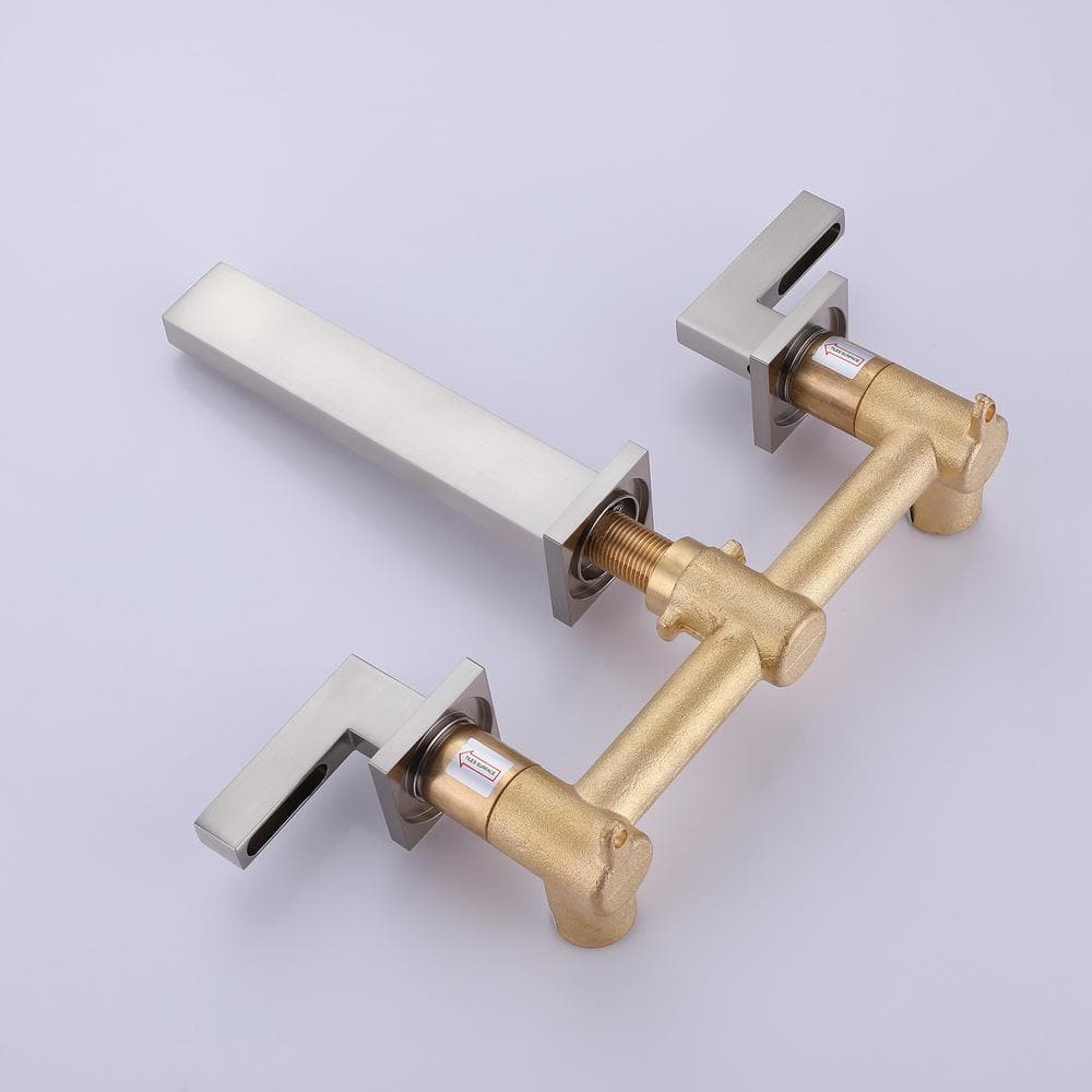 Brushed Nickel Two-Handle Wall Mounted Bathroom Faucet