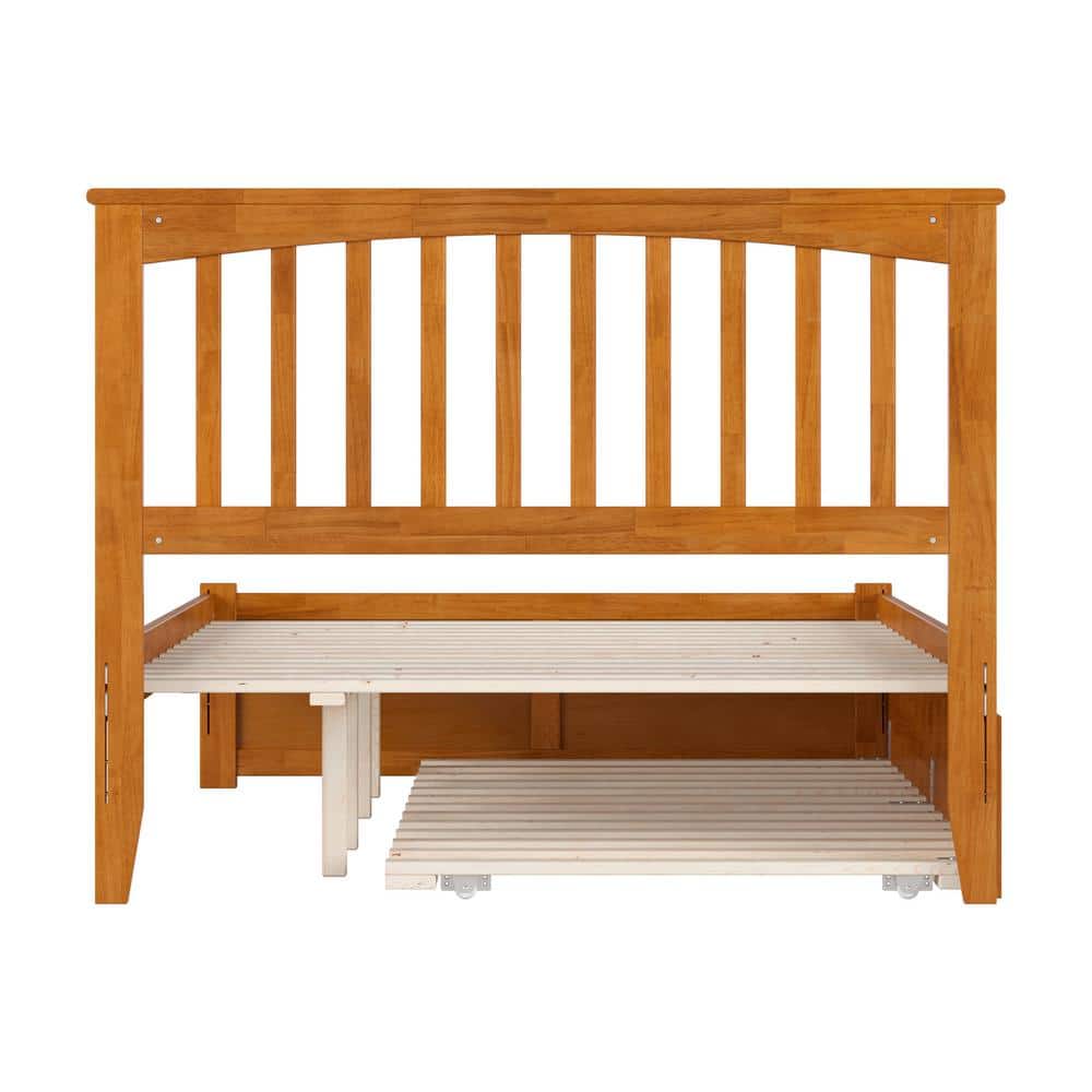 Light Toffee Full Wood Platform Bed with Twin Trundle