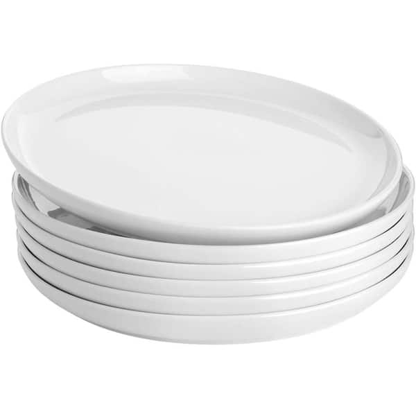 10 Inch Porcelain Dinner Plates in White, Microwave, Oven, Dishwasher Safe, Scratch-Resistant ( Set of 6 )