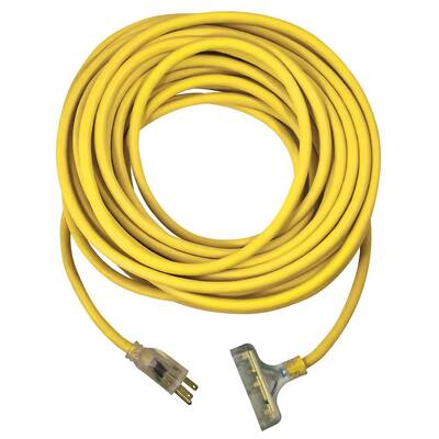 USW 50 ft. 12/3 Yellow Triple Tap Extension Cord with Lighted Plug