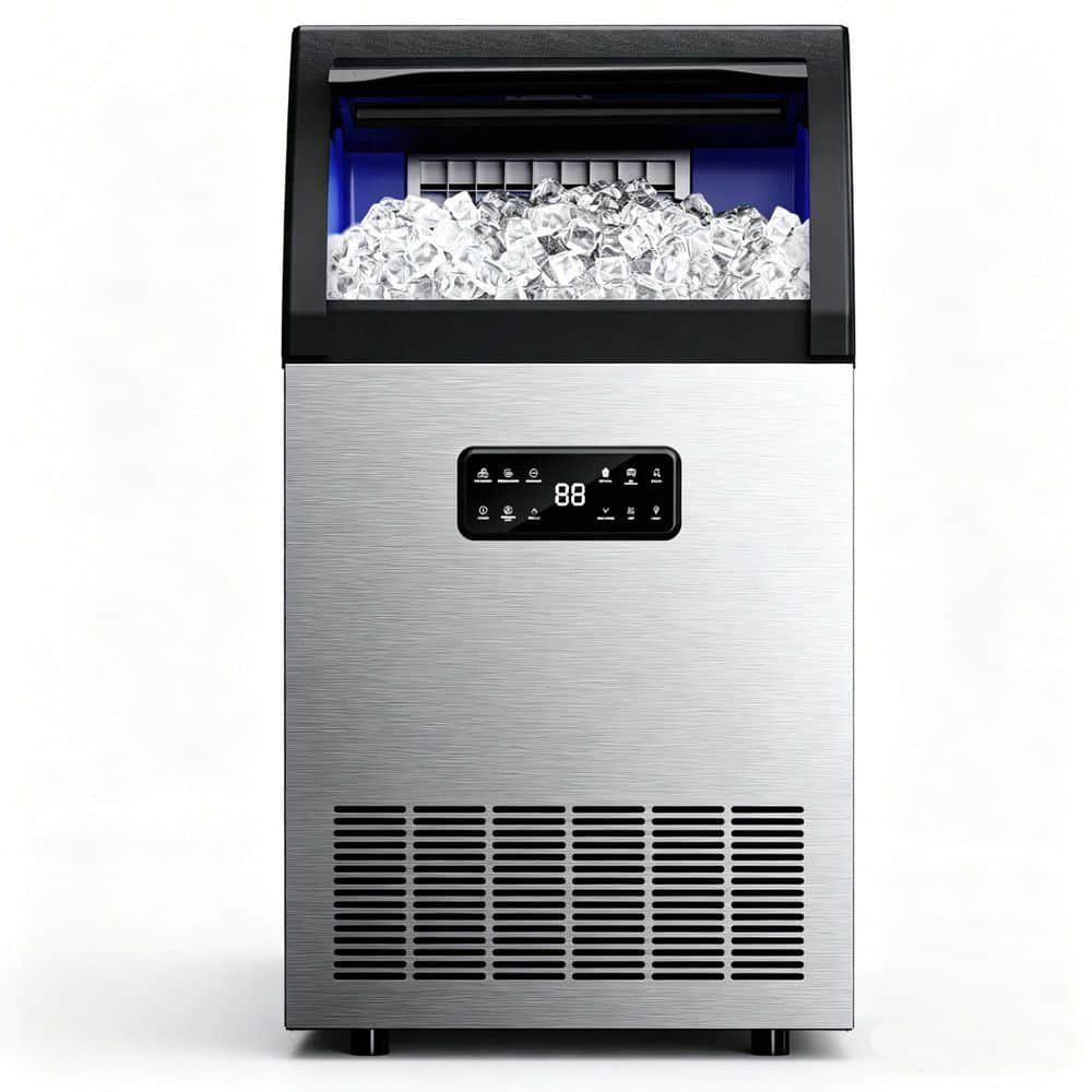 17 in. 100 lb. /24H Full Ice Sizes Commercial Freestanding Ice Maker in Stainless Steel, Auto-Cleaning and Auto Alert