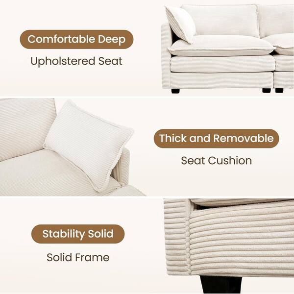 ★ EiDER★ Vivace Corduroy E2Beige DWF24N41E2 JEAREY 113.4 in. W 5-Piece Modern Corduroy Fabric Sectional