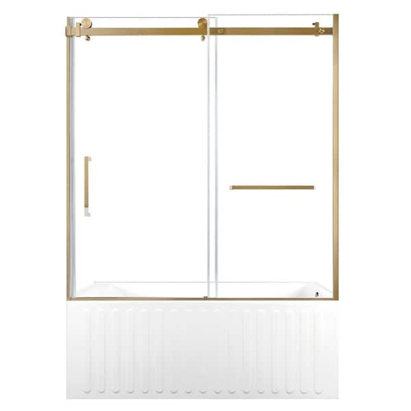 Kingston Brass 60 in. x 30.7 in. Acrylic Rectangular Alcove Soaking Bathtub with Right Drain in White/Brushed Brass