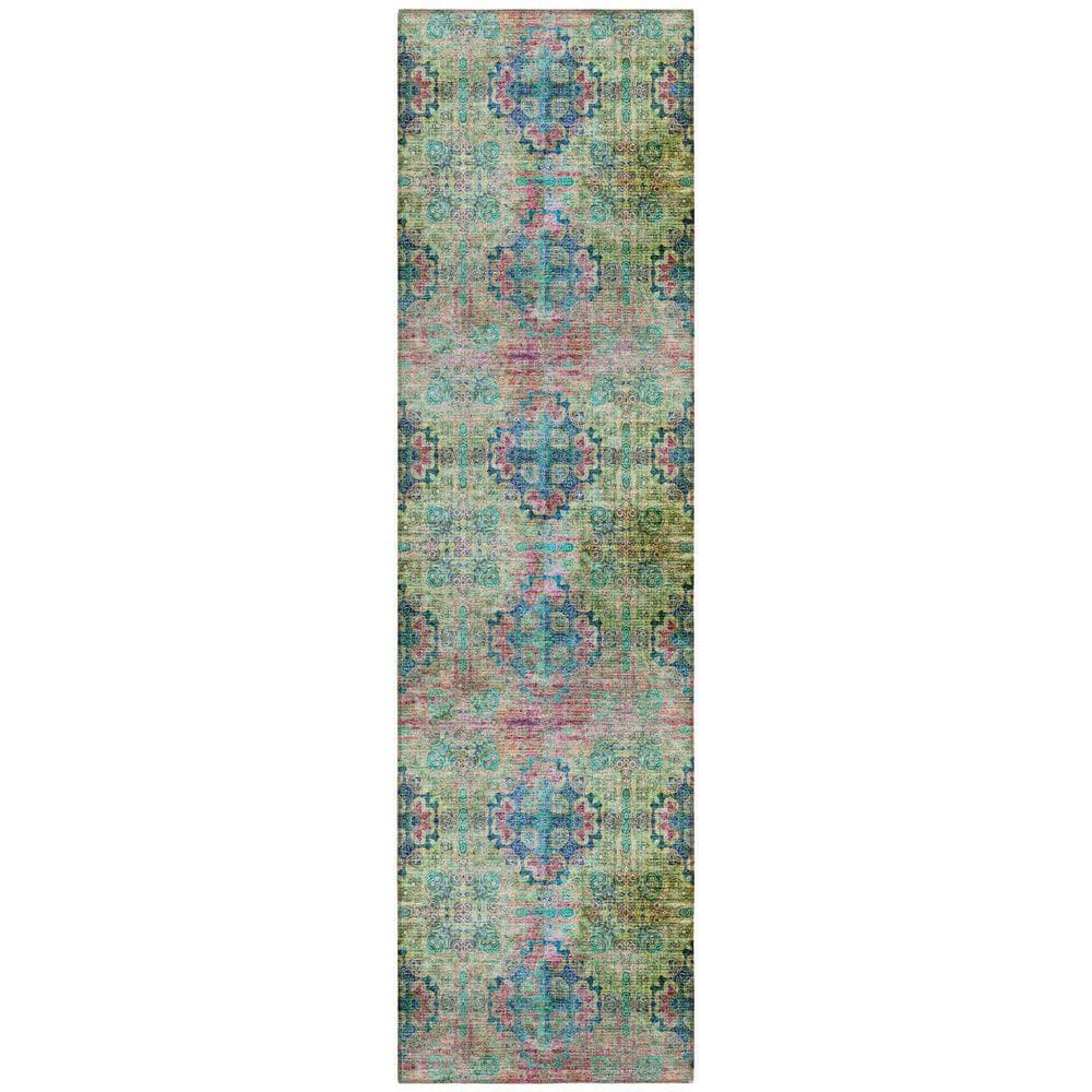 Blue, Green 2 ft. x 8 ft. Woven Floral;Medallion Polyester Runner Indoor / Outdoor Area Rug price history on PriceWatchPro