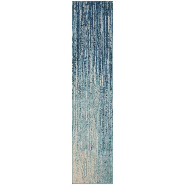 Nourison Passion Navy/Light Blue 2 ft. x 10 ft. Abstract Geometric Contemporary Kitchen Runner Area Rug