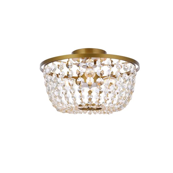 Unbranded Timless Home 13 in. 3-Light Contemporary Brass Flush Mount with No Bulbs Included
