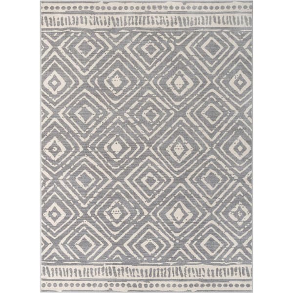 Well Woven Tulsa2 Dalton Moroccan Trellis Pattern Grey Distressed 7 ft. 10 in. x 9 ft. 10 in. Area Rug