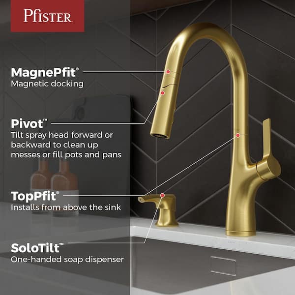 Pfister Ceylon Brushed Gold Single Handle High-Arc Kitchen Faucet