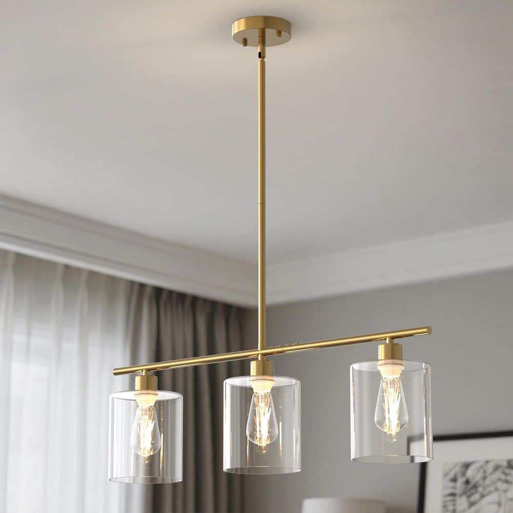3-Light Gold Modern Linear Clear Glass Pendant Light, DIY Island Chandelier for Kitchen and Dining Room price history on PriceWatchPro