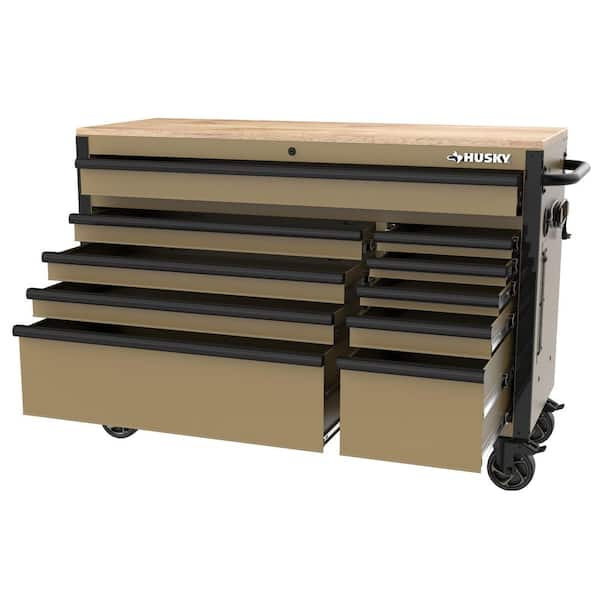 Husky Standard-Duty 52 in. W 10-Drawer Matte Tan Mobile Workbench