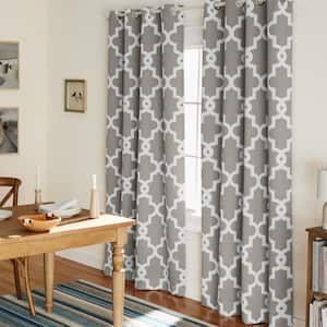 Ironwork Silver Woven Trellis 52 in. W x 84 in. L Noise Cancelling Thermal Grommet Blackout Curtain (Set of 2)
