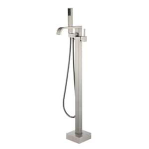 Brushed Nickel Single-Handle Floor-Mounted Bathtub Faucet High Flow Bathroom Tub Filler with Hand Shower