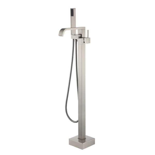 CASAINC Brushed Nickel Single-Handle Floor-Mounted Bathtub Faucet High Flow Bathroom Tub Filler with Hand Shower