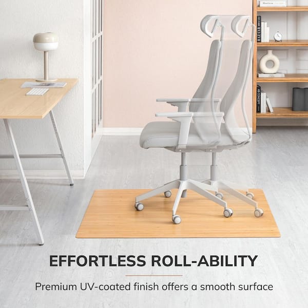 Standard 5 mm Natural Light Brown 42 in. x 48 in. Bamboo Roll-Up Office Chair Mat without Lip