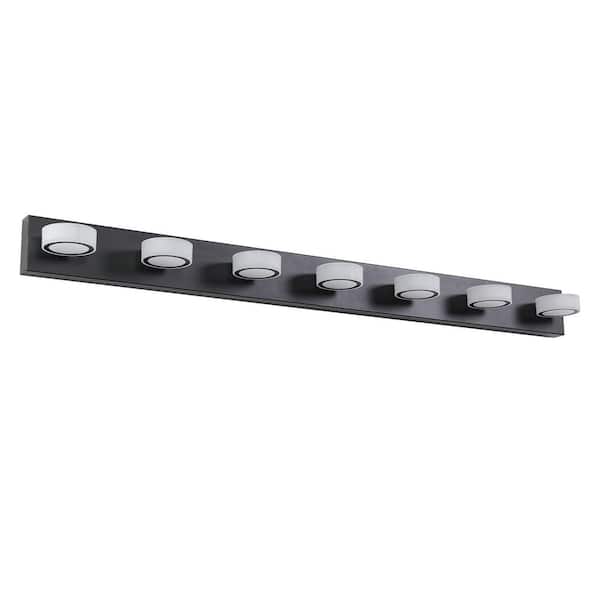 Byteany 52 in. 7-Light Black LED Vanity Light with Acrylic Shade