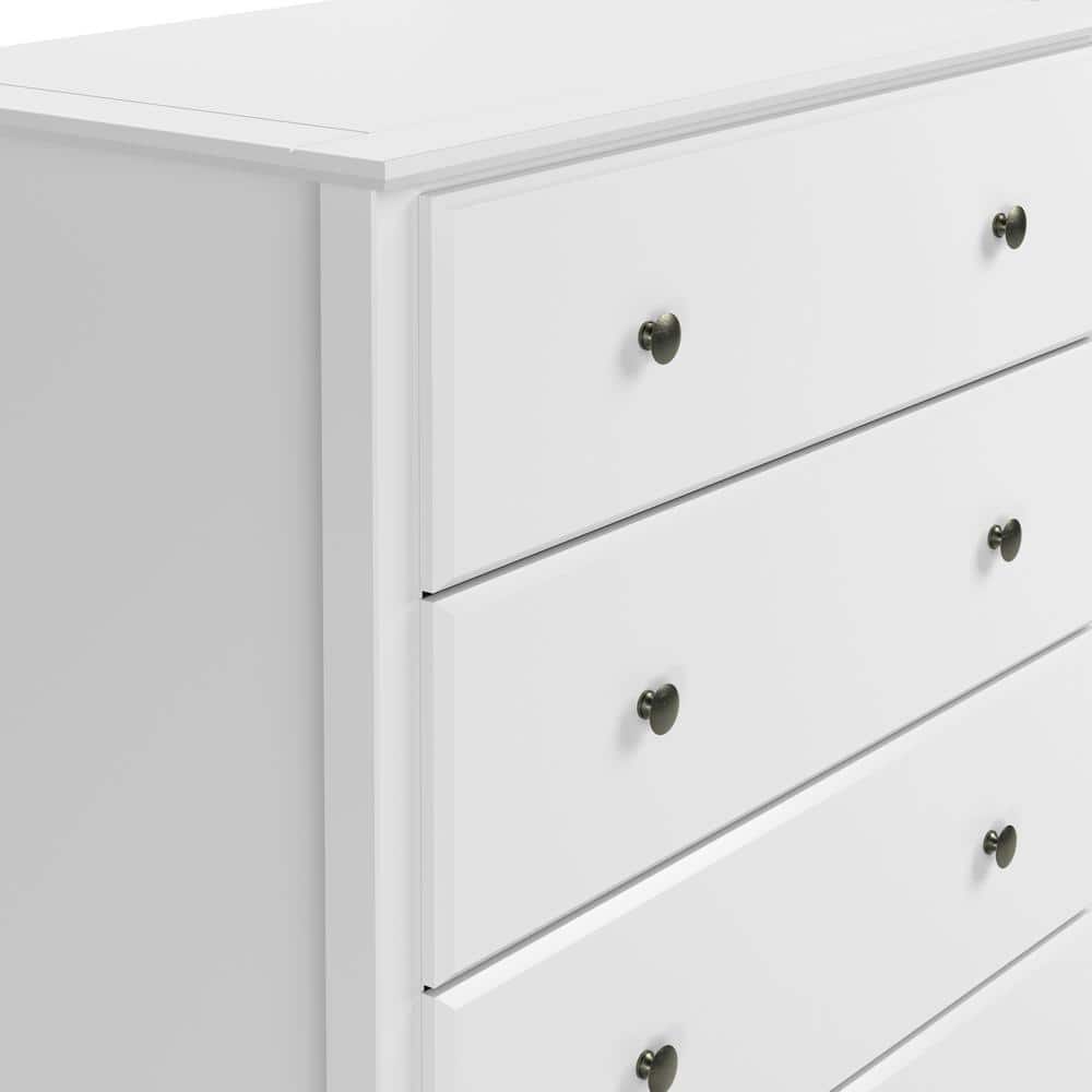 White Solid Pine 5-Drawer Shaker Style Bedroom Chest