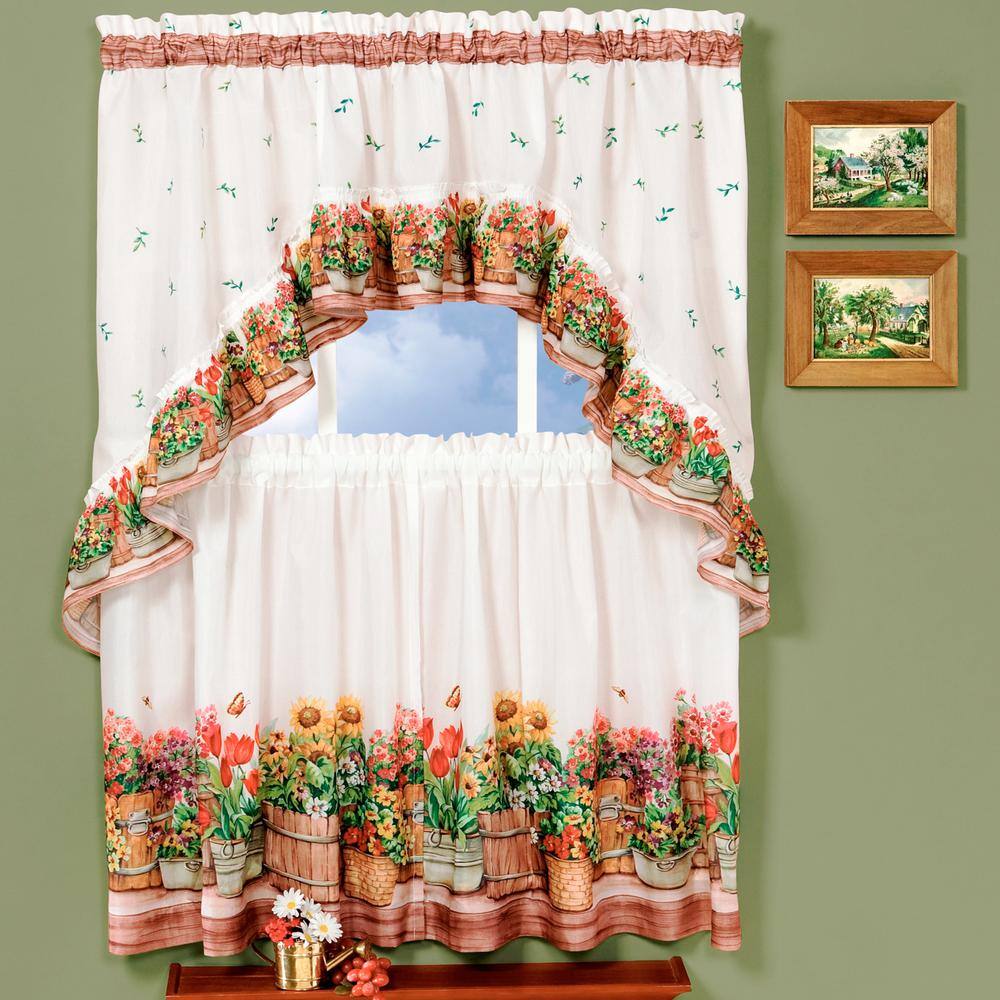 Country Garden Floral Print Polyester Tier and Swag Set