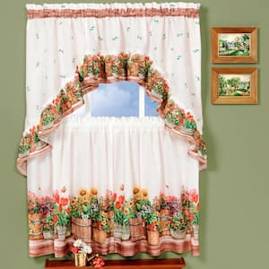 Country Garden Multi-Color Polyester Light Filtering Rod Pocket Tier and Swag Curtain Set 57 in. W x 36 in. L