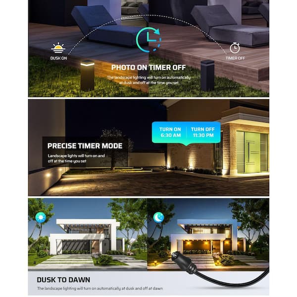 Low Voltage 200-Wattage Metal Outdoor Landscape Lighting Transformer w/Photocell Sensor and Timer, 120V to 12V/15VAC