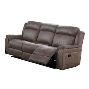 38 in. Straight Arm Leather Straight Rectangle Power Reclining Sofa in Brown