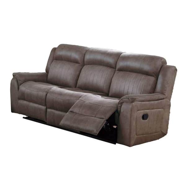 Benjara 38 in. Straight Arm Leather Straight Rectangle Power Reclining Sofa in Brown