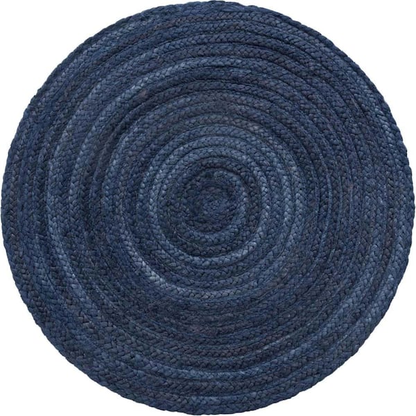 Braided Jute Dhaka Navy Blue 3' 3 x 3' 3 Area Rug