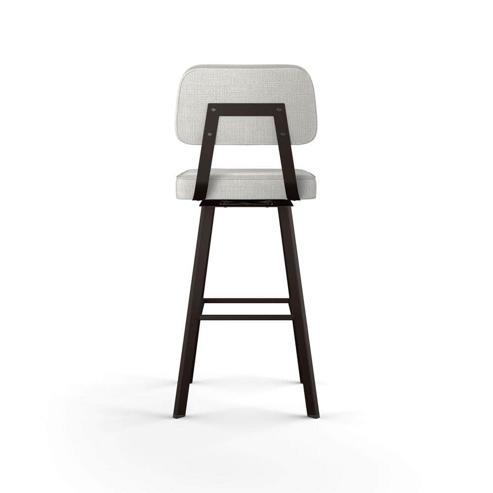 Amisco Clarkson Pale Gray Upholstered Swivel Bar Stool with Dark Brown Metal Base
