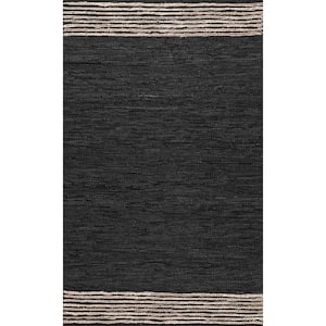 Kelli Contemporary Leather and Jute Gray 5 ft. x 8 ft. Area Rug