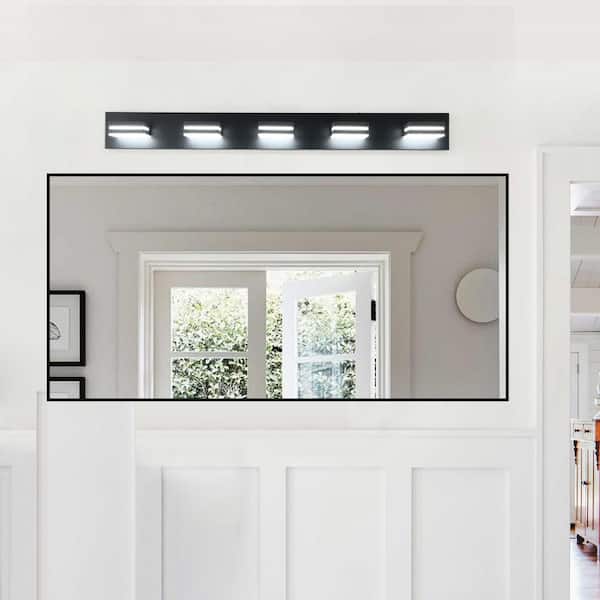 40 in. W 5-Lights LED Vanity Light for Bathroom, Black Wall Sconce Over Vanity Mirror, Cool White 6000K