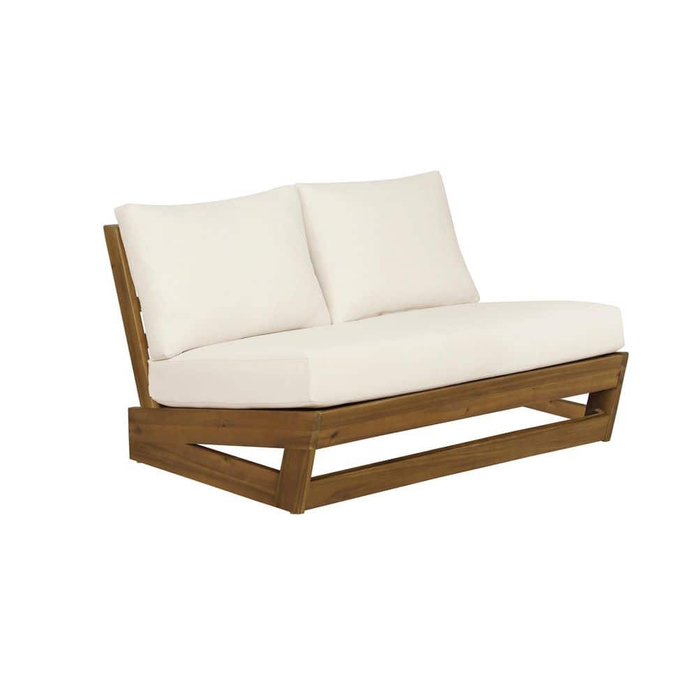 Silbury Outdoor Wood Natural White Bench with Cushion