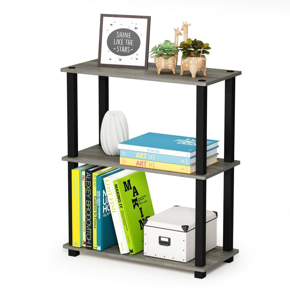 French Oak Gray 3-Tier Adjustable Wood Bookshelf