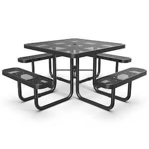 46 in. Outdoor Black Square Steel Picnic Table Seats 4-People