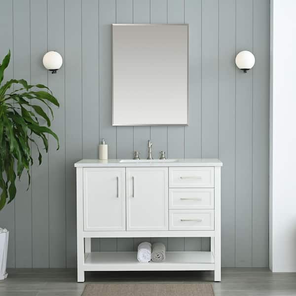 SUDIO Arlo 42 in. W x 22 in. D x 34 in. H Bath Vanity in White with Engineered Stone Top in Ariston White with White Sink