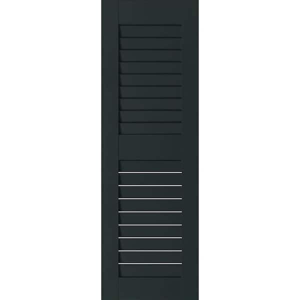 Ekena Millwork 12 in. x 35 in. Exterior Real Wood Pine Open Louvered Shutters Pair Dark Green