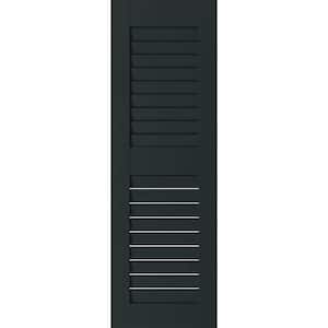 12 in. x 36 in. Exterior Real Wood Pine Louvered Shutters Pair Dark Green
