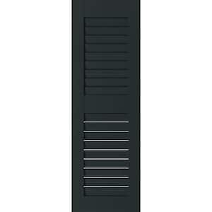 15 in. x 54 in. Exterior Real Wood Pine Louvered Shutters Pair Dark Green