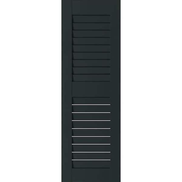 Ekena Millwork 15 in. x 57 in. Exterior Real Wood Sapele Mahogany Louvered Shutters Pair Dark Green