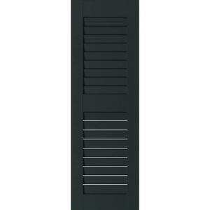 15 in. x 75 in. Exterior Real Wood Pine Open Louvered Shutters Pair Dark Green