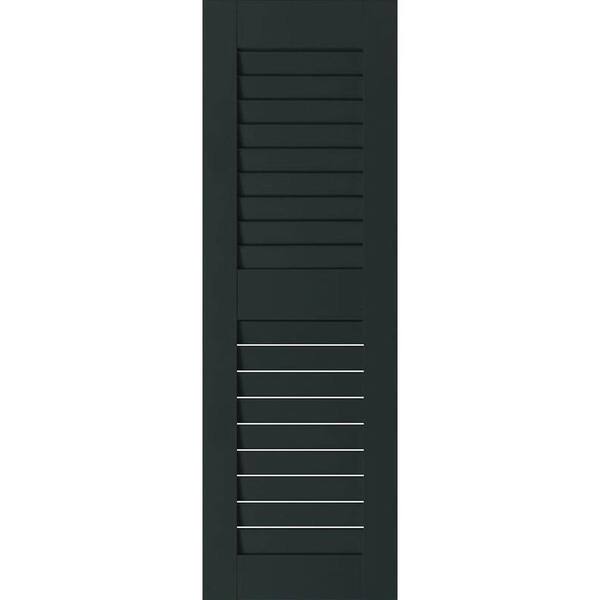 Ekena Millwork 18 in. x 47 in. Exterior Real Wood Pine Open Louvered Shutters Pair Dark Green