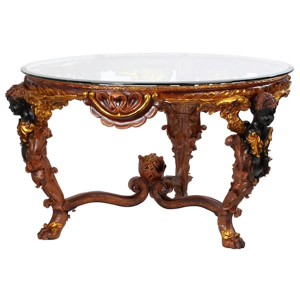 Design Toscano Louis XIV 19.5 in. H Brown Polyresin Rectangle Glass Topped Cocktail Coffee Table