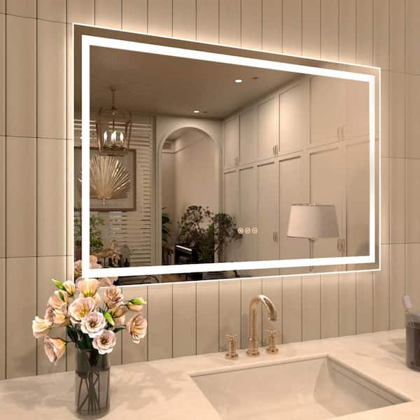 42 in. W x 36 in. H Small Rectangular Frameless LED Bathroom Vanity Mirror in Crystal