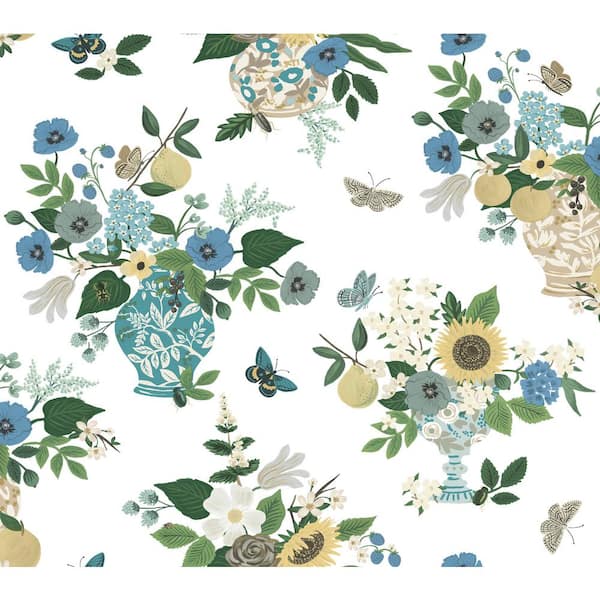 RIFLE PAPER CO. Flower Studies Blue Matte Non-Pasted Wallpaper