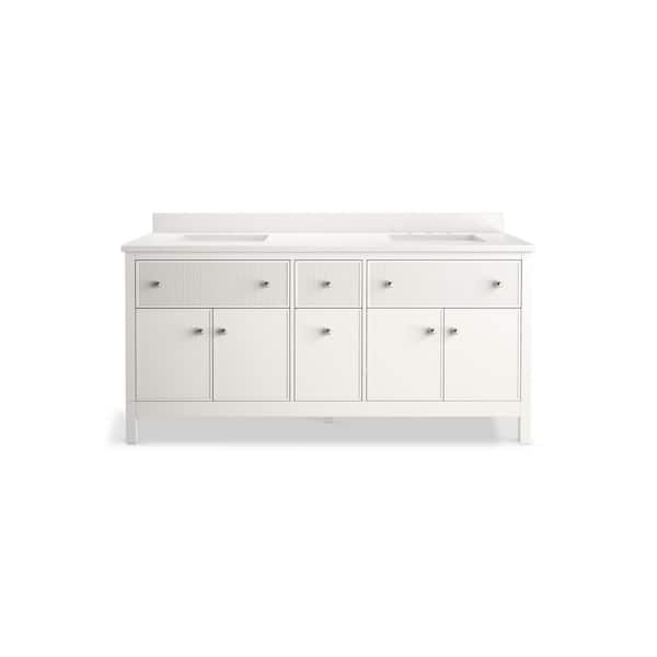 Malin 73in. Double Sink Freestanding White Bath Vanity with White Quartz Top Assembled